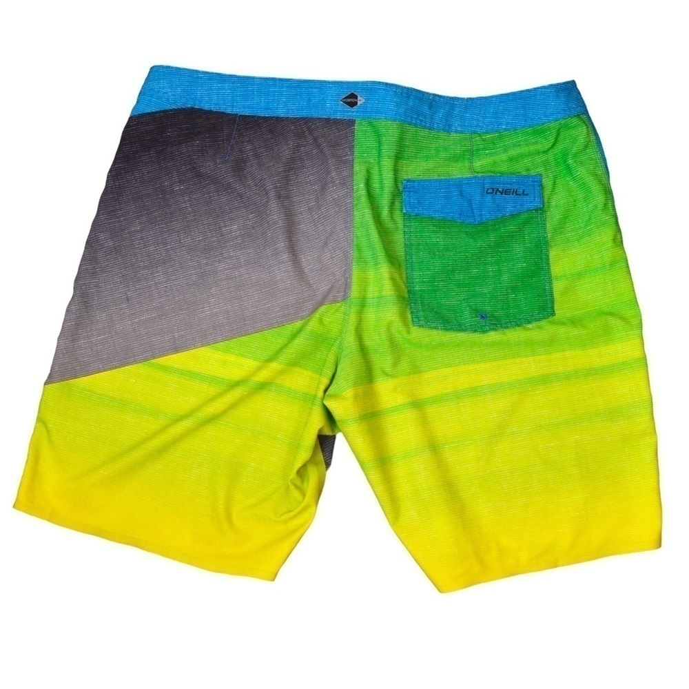 O'Neill Men's Colorblock Green Yellow Blue Swim Board Shorts